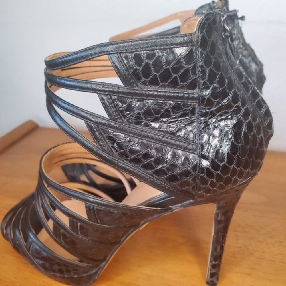 Badgley Mischka Black Sexy Stilettos Heels Animal Print Leather Sole Womens Sz10 - Picture 5 of 10